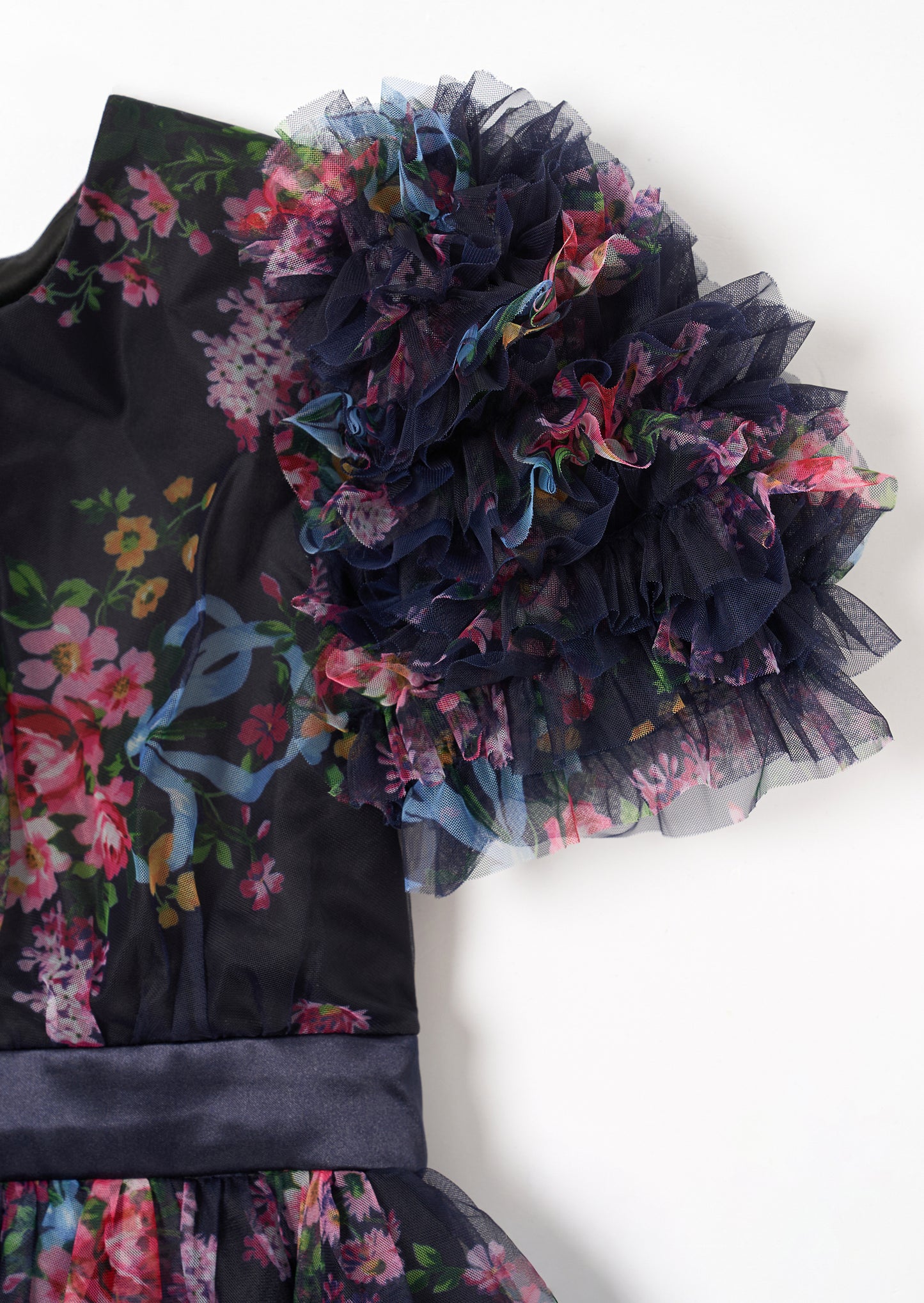 Florence Navy Ruffle Mesh Sleeve Dress