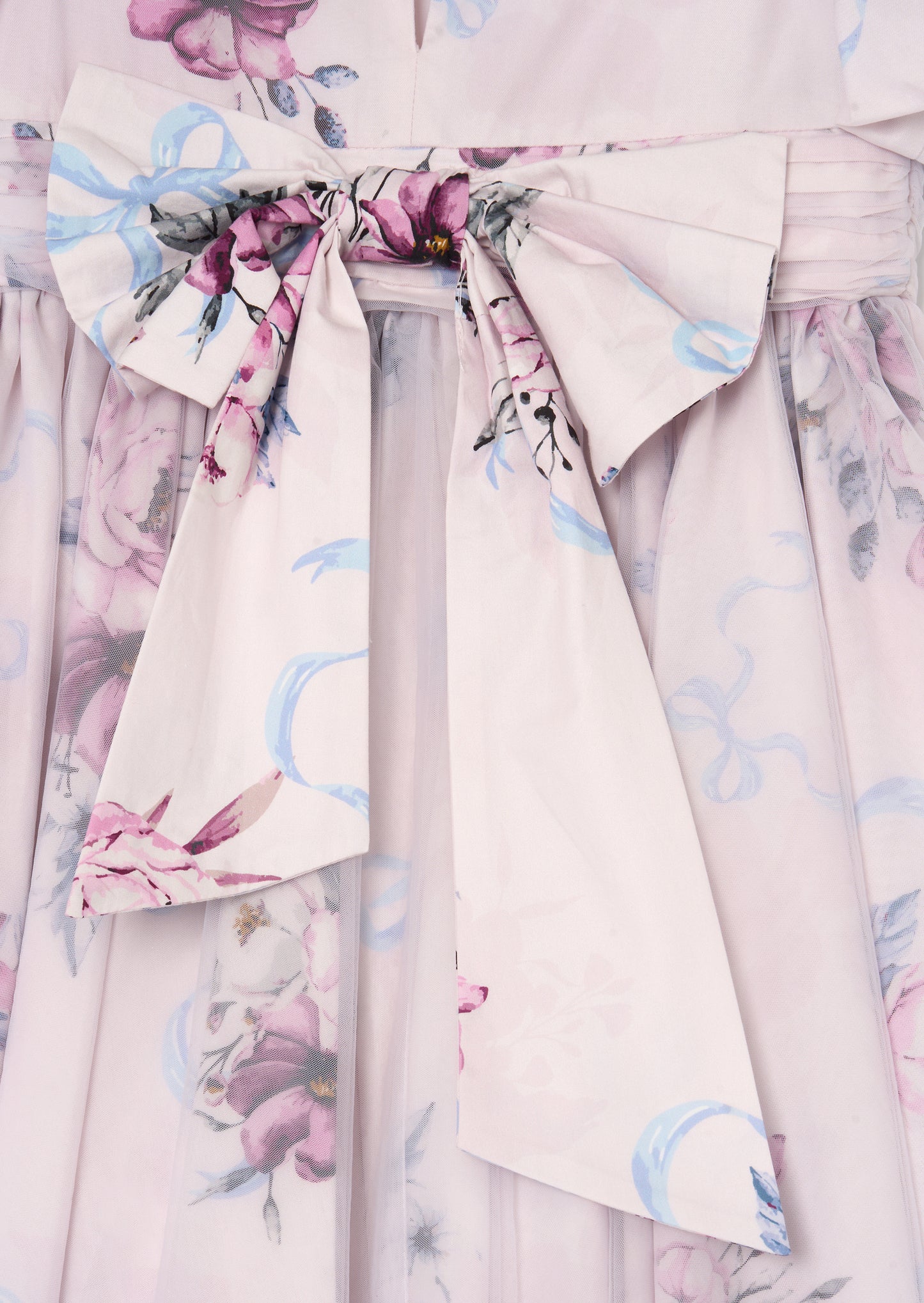 Rose Tulle Overlay Floral Print Dress