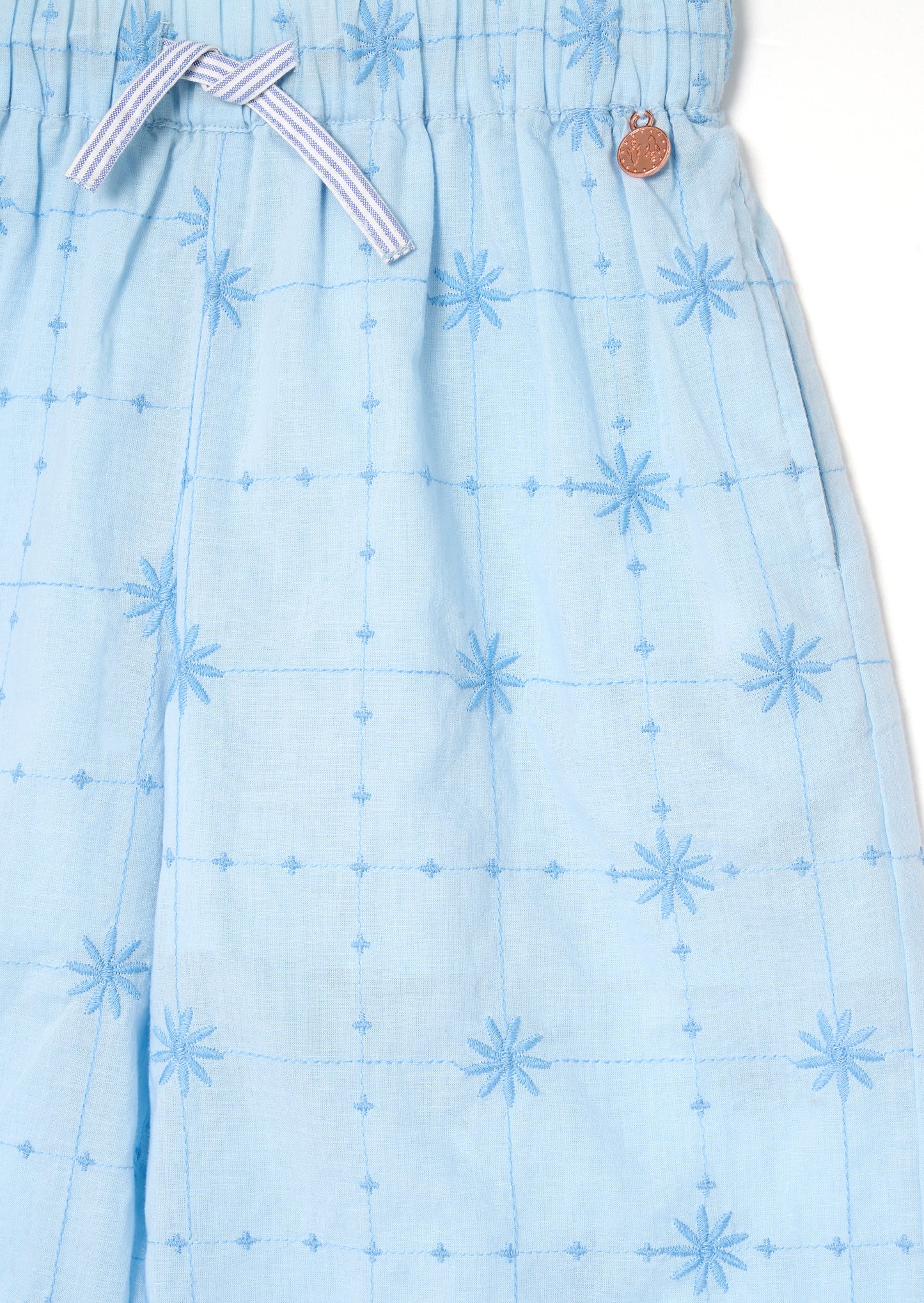 Nellie Tie Waist Embroidered Wide Leg Trousers