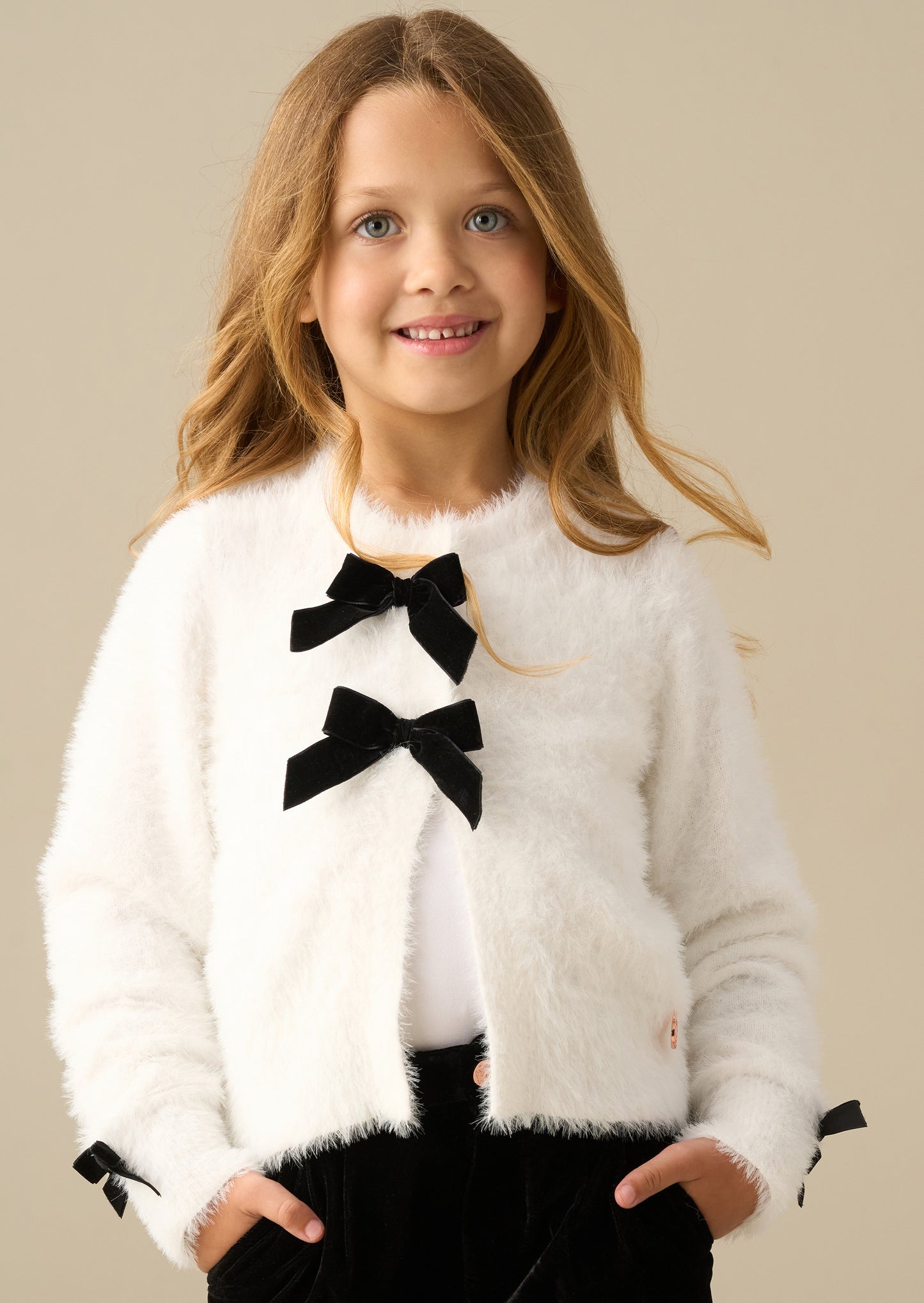 Bella Cream Bow All Over Cardigan