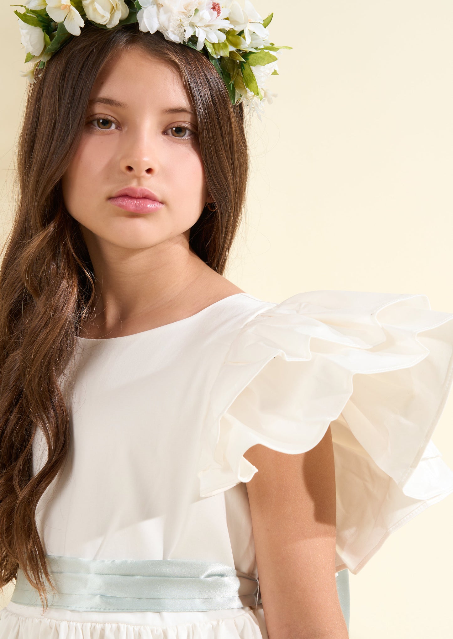 Sylvie Ruffle Dress with Sage Green Sash