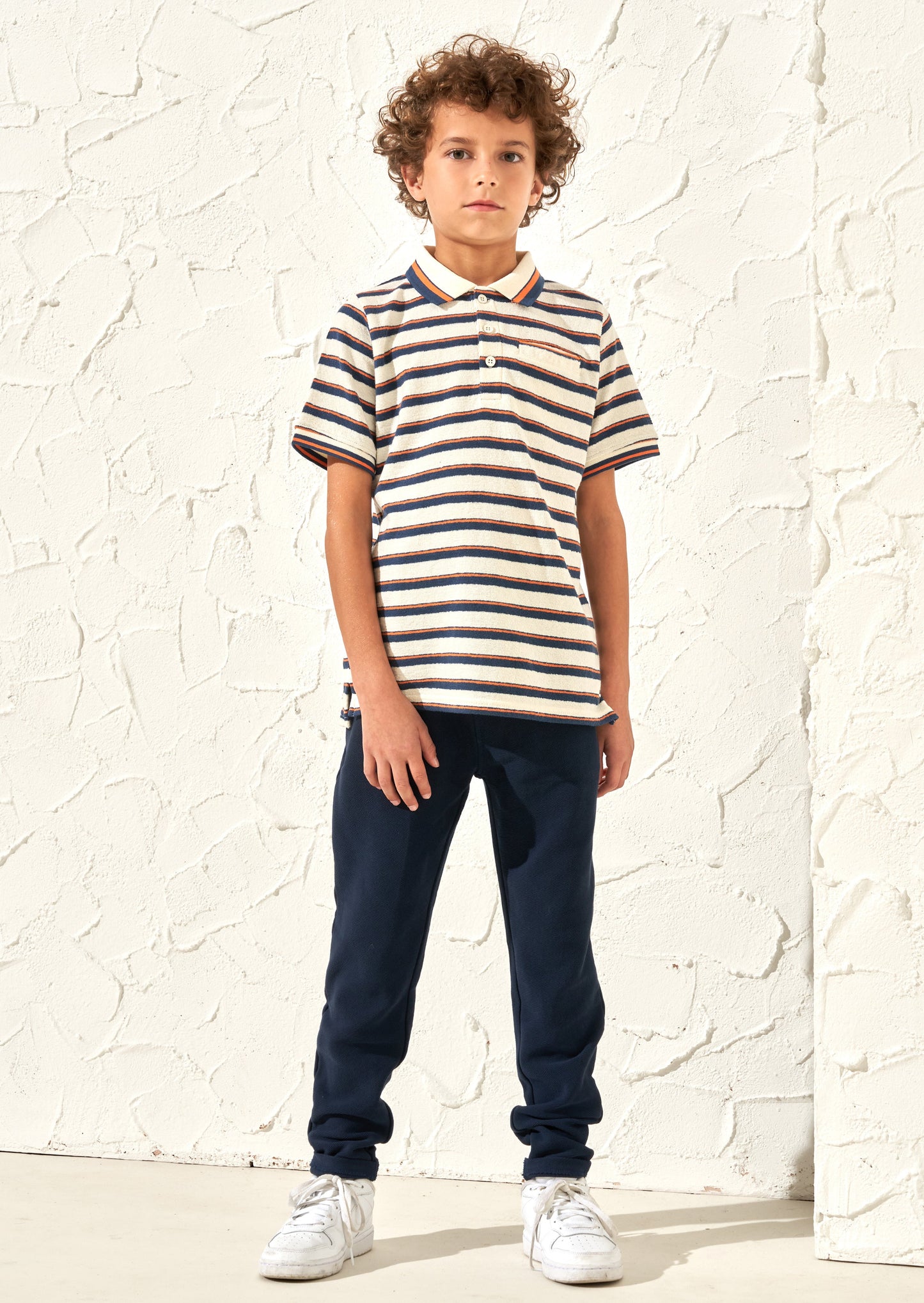 Abel Cream Towelling Stripe Polo