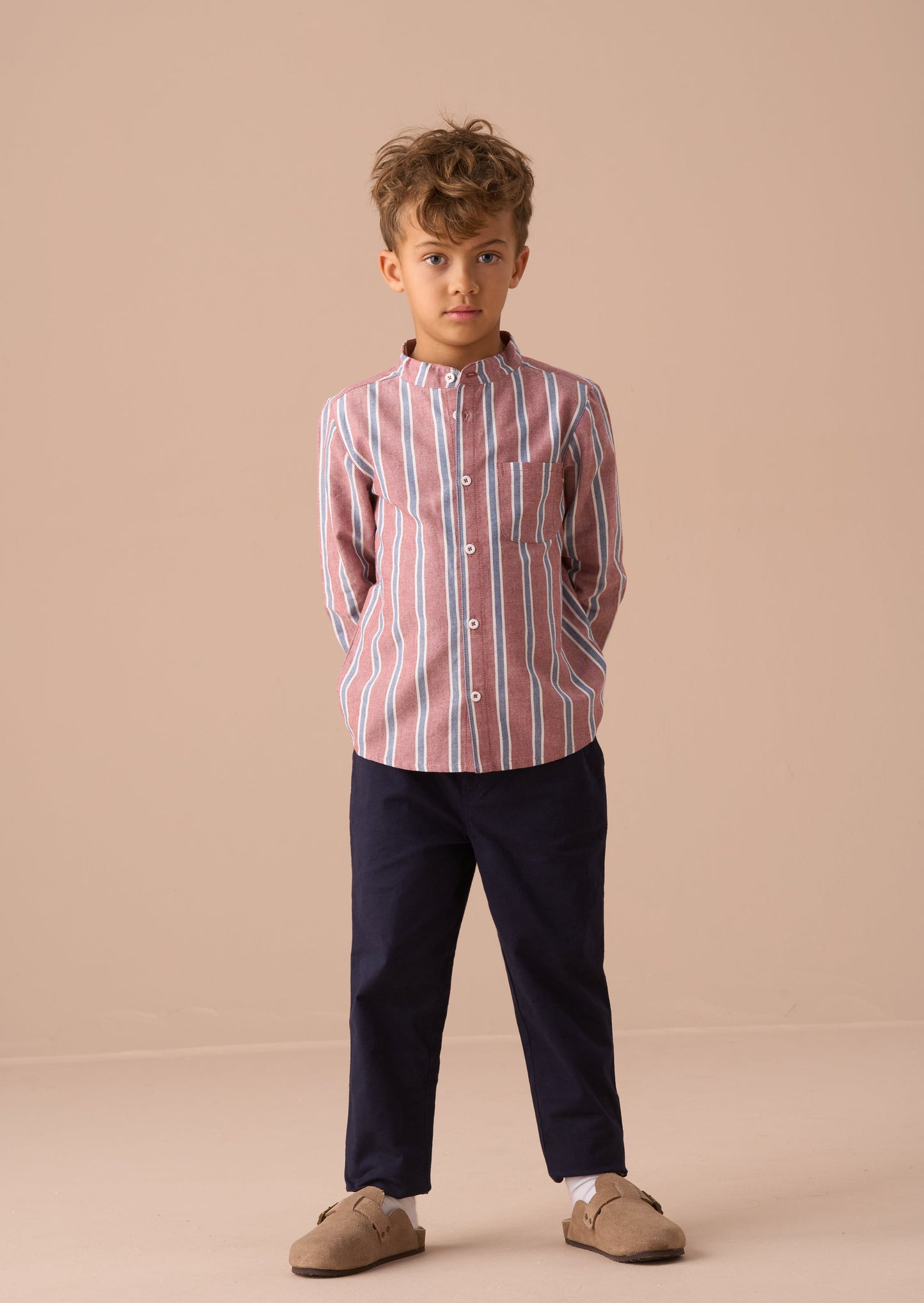 Benny Maroon Mandarin Stripe Shirt