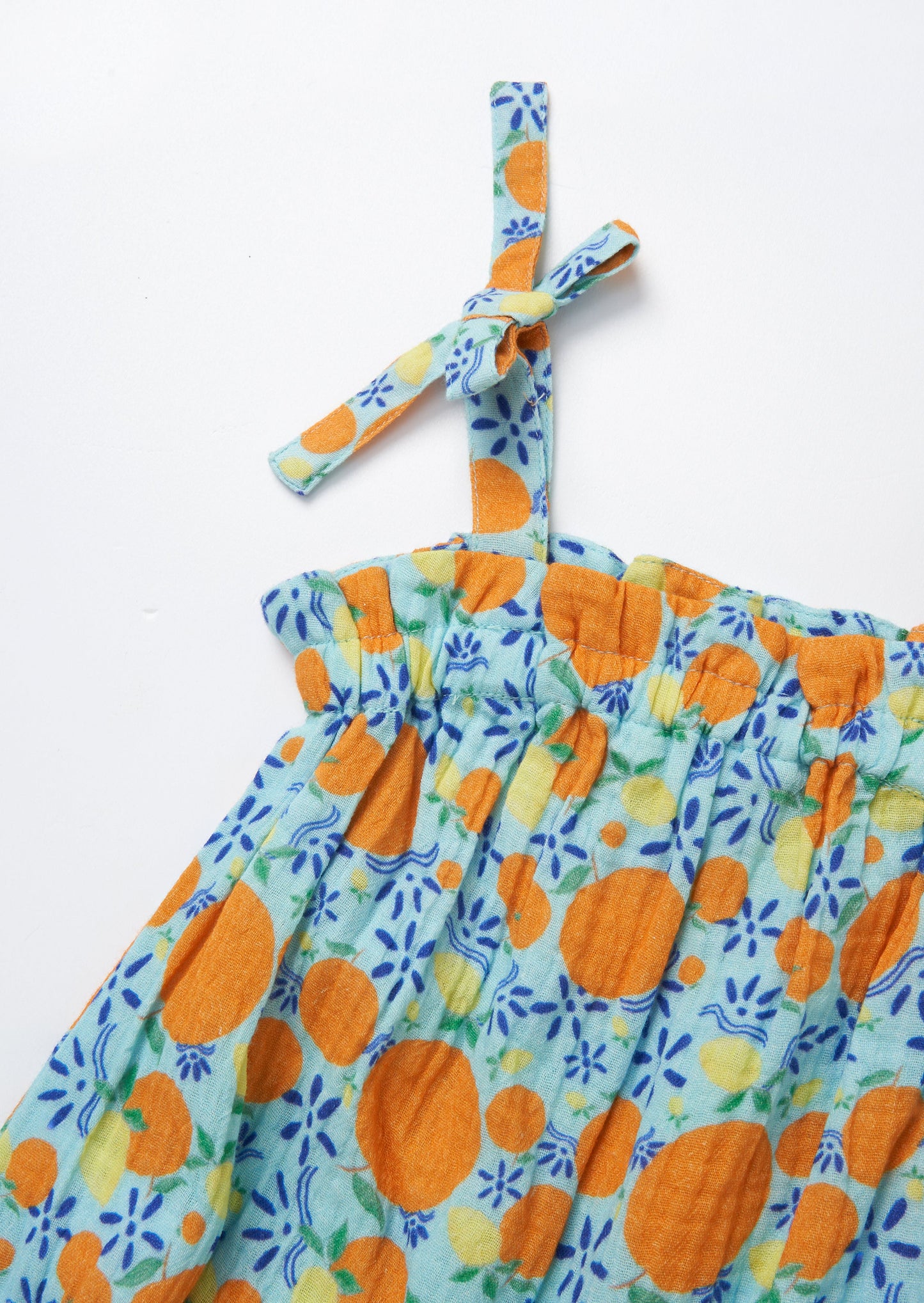 Carrie Blue Double Cloth Fruit Print Romper