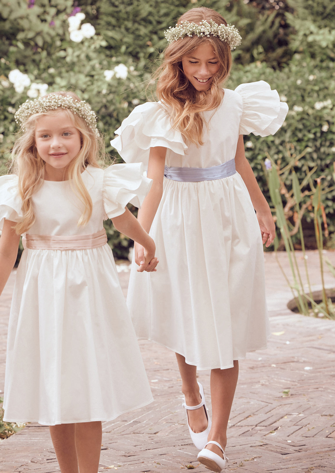 Sylvie Ruffle Dress with Blue Sash