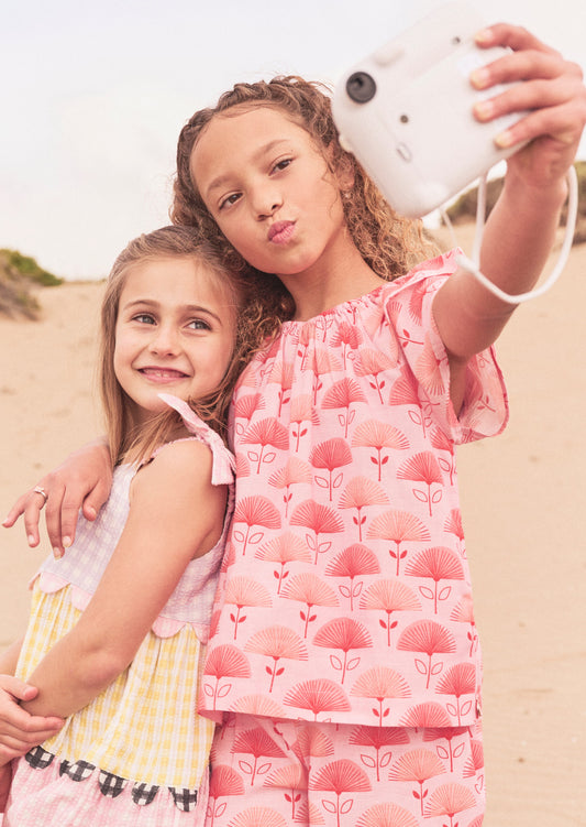 Carman Pink Fan Floral Top