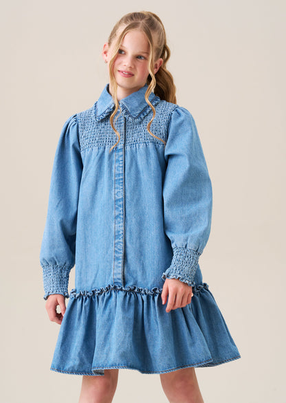 Harper Shirred Denim Shirt Dress