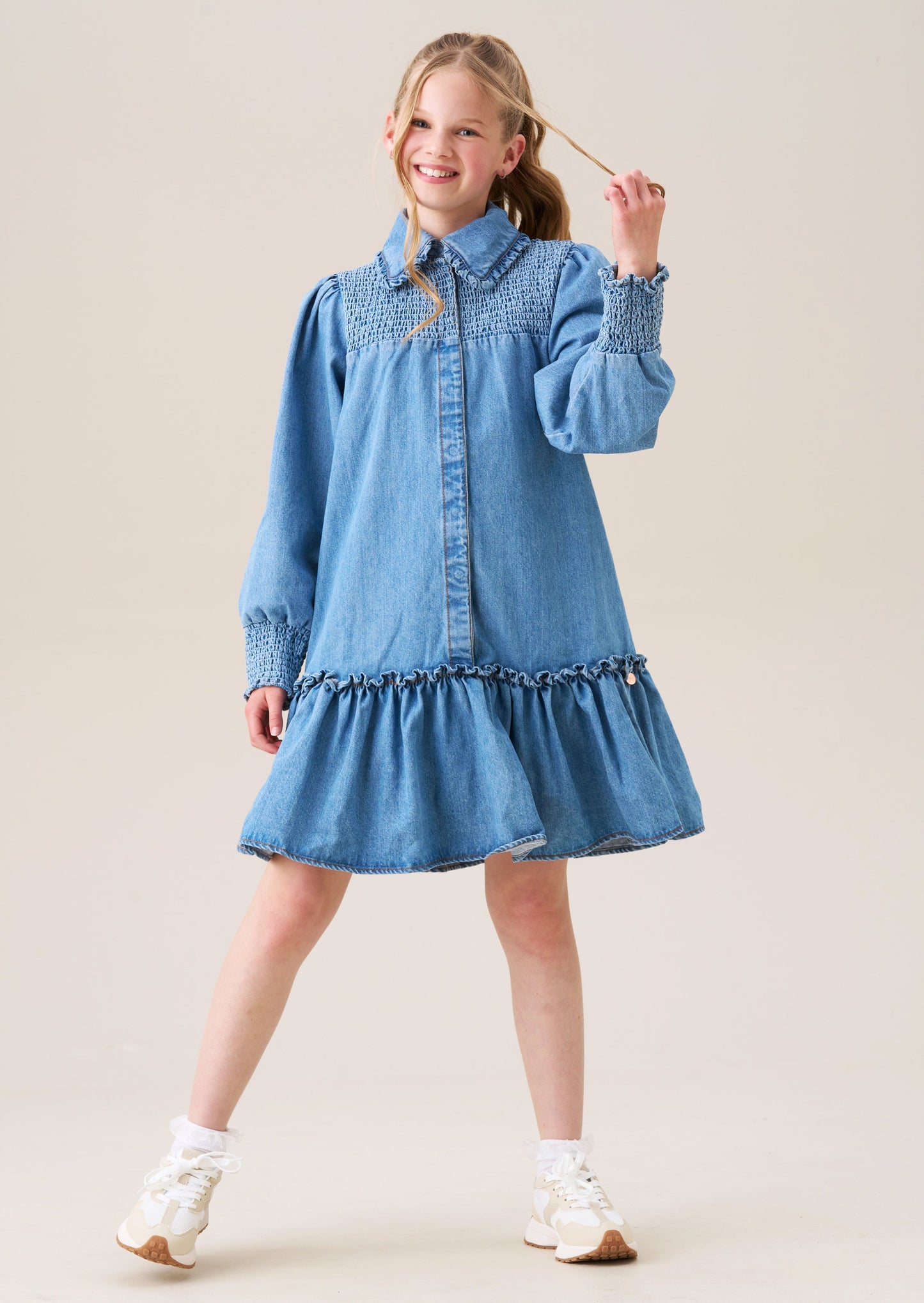 Harper Shirred Denim Shirt Dress