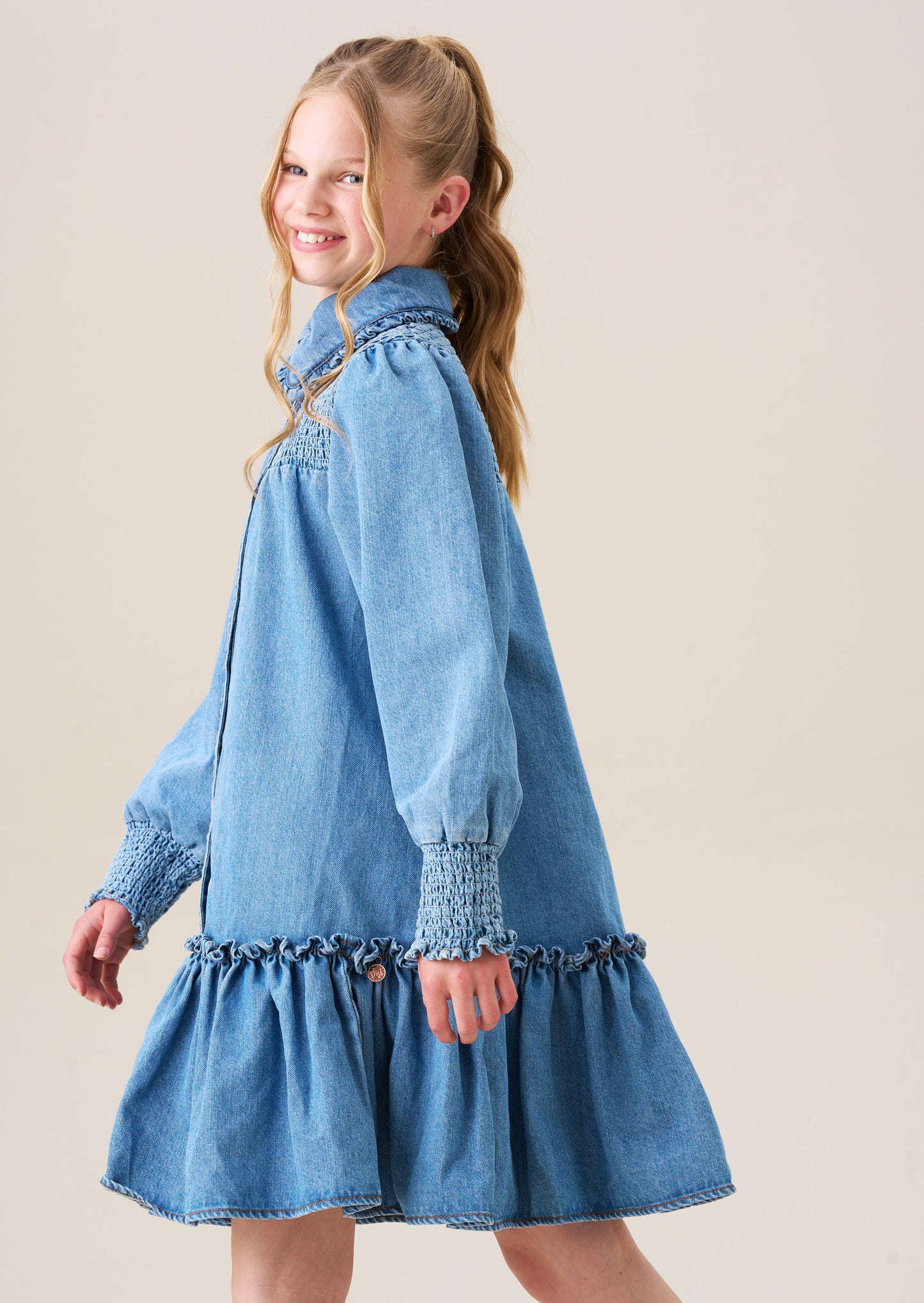 Harper Shirred Denim Shirt Dress