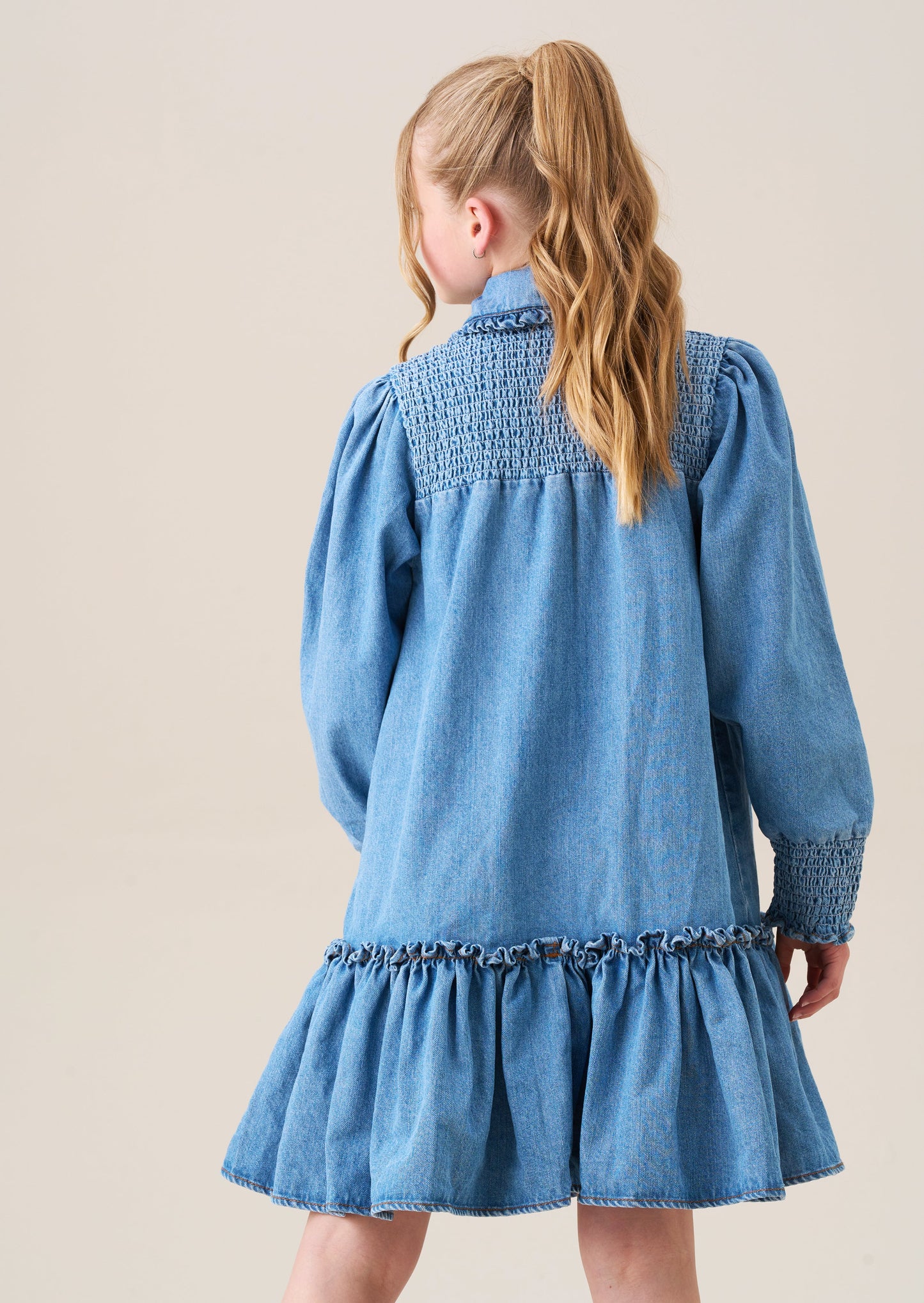 Harper Shirred Denim Shirt Dress