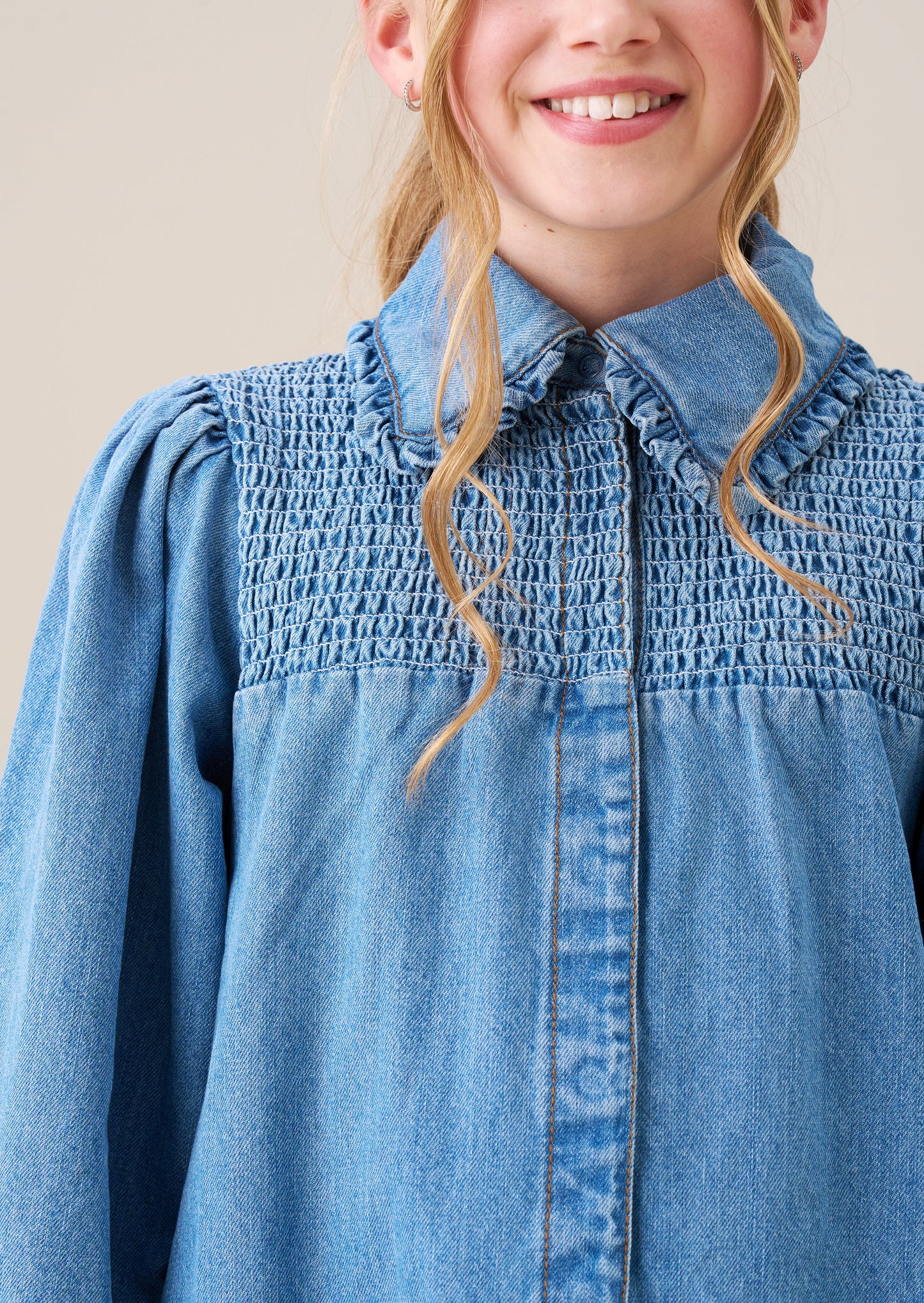 Harper Shirred Denim Shirt Dress