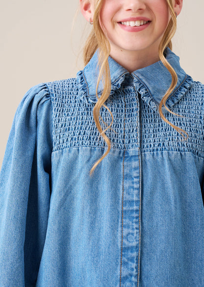 Harper Shirred Denim Shirt Dress