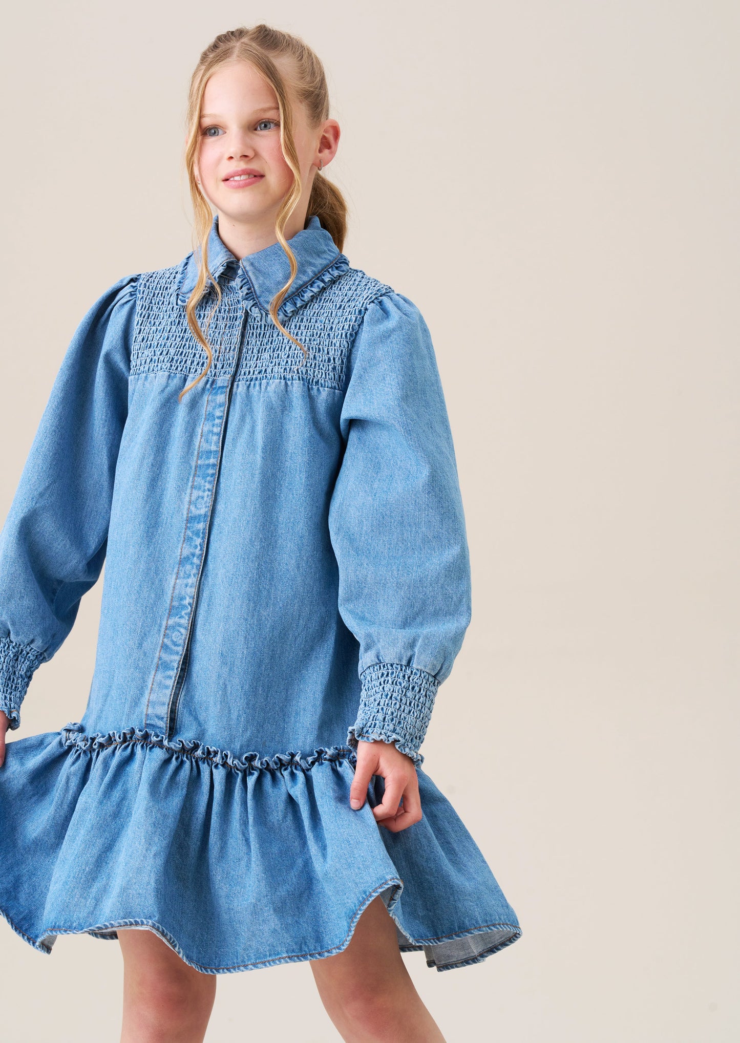 Harper Shirred Denim Shirt Dress