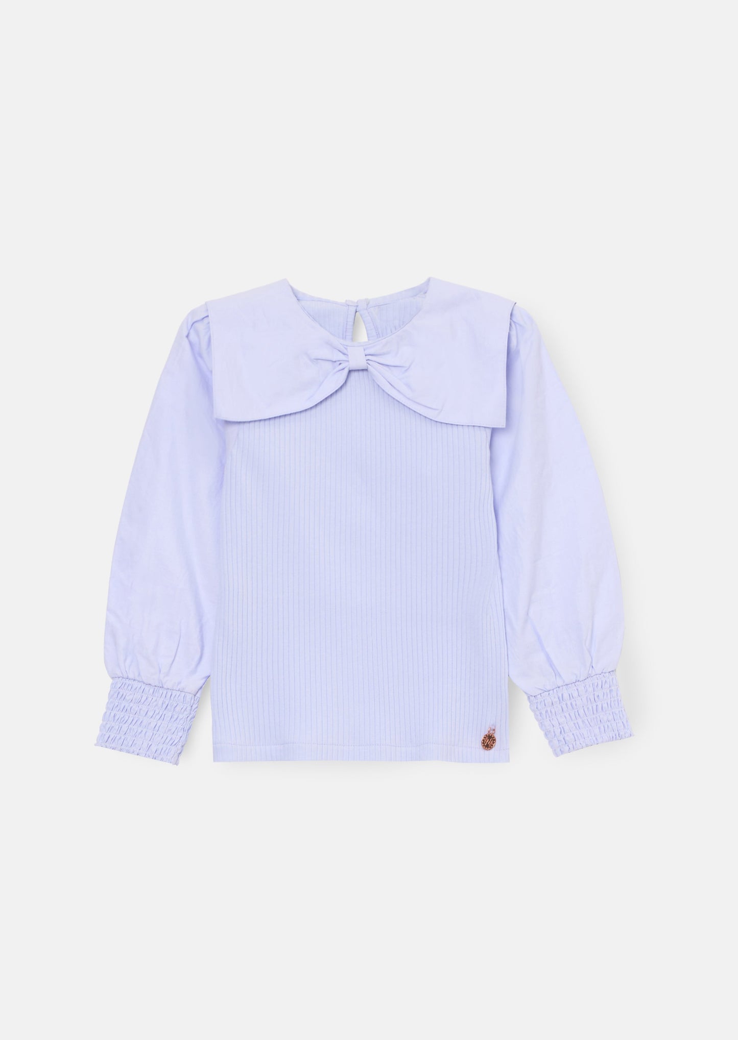 Elise Bow Collar Woven Sleeve Top