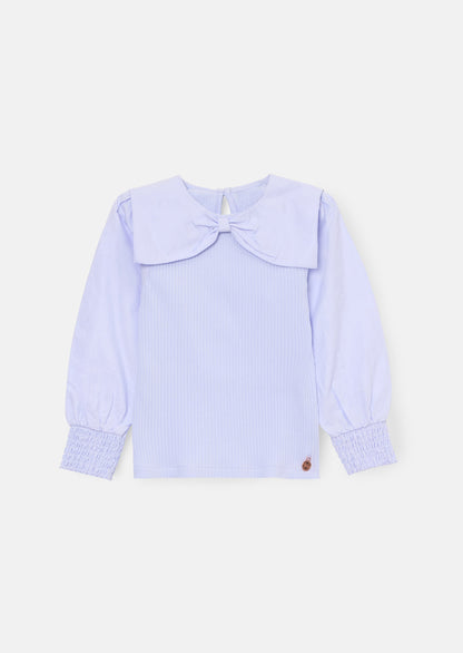 Elise Bow Collar Woven Sleeve Top