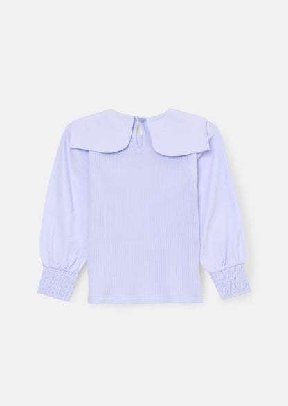 Elise Bow Collar Woven Sleeve Top