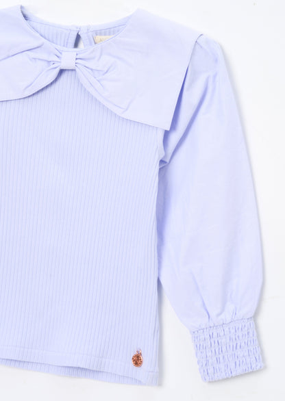 Elise Bow Collar Woven Sleeve Top