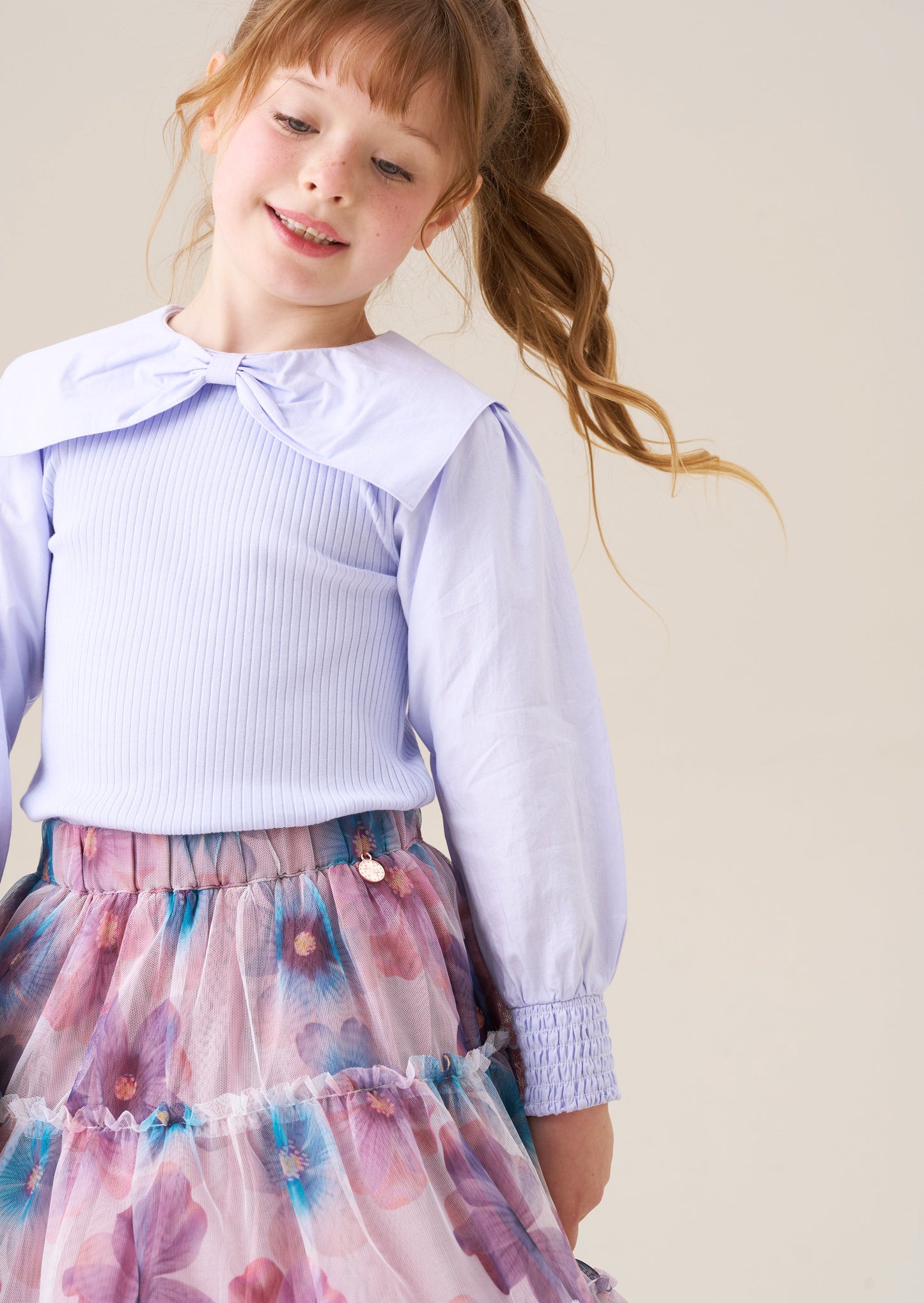 Elise Bow Collar Woven Sleeve Top