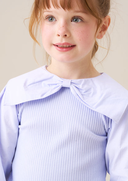 Elise Bow Collar Woven Sleeve Top