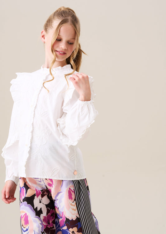 Lacey Embroidered Frill Sleeve Blouse