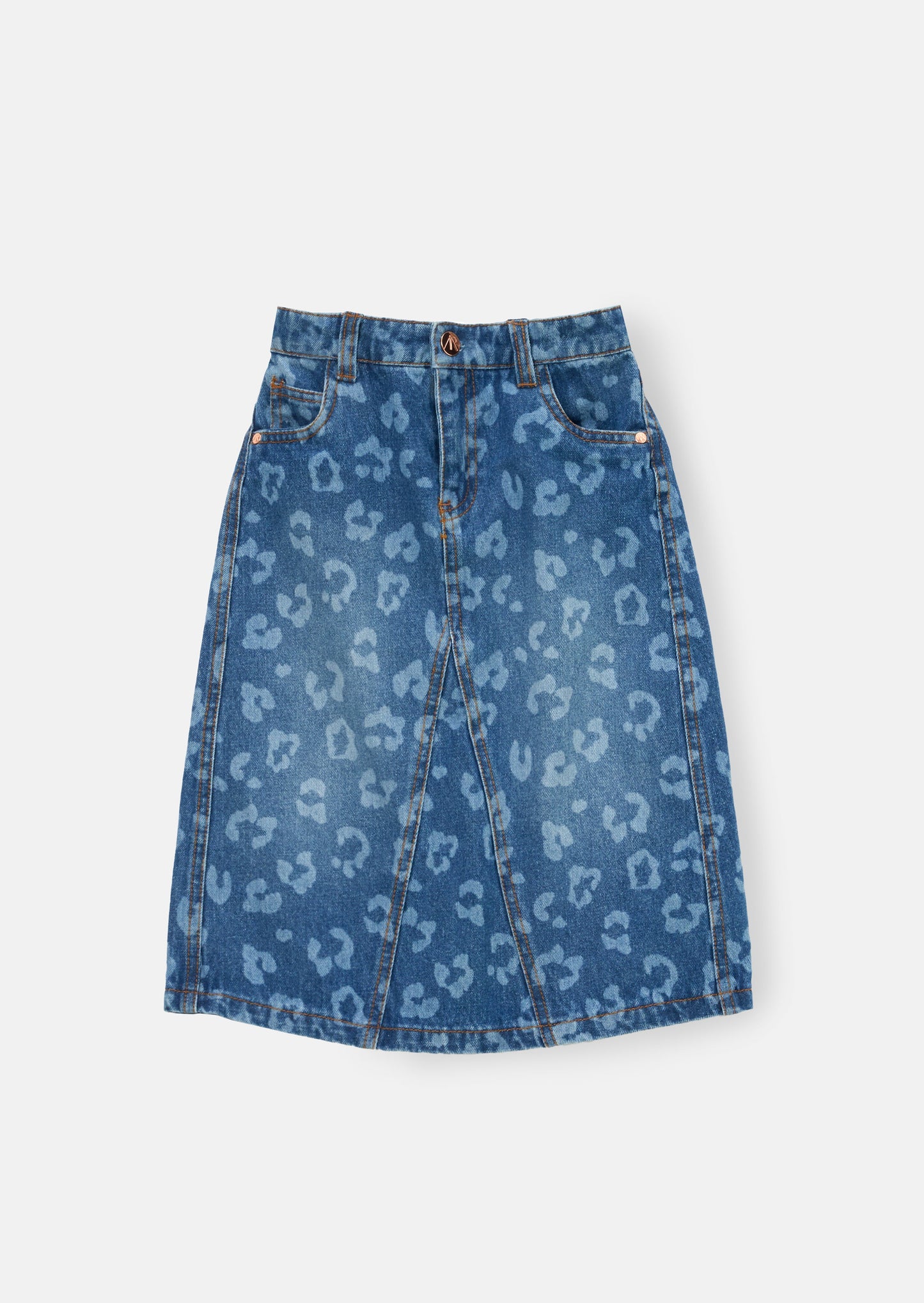 Kendal Leopard Denim Midi Skirt