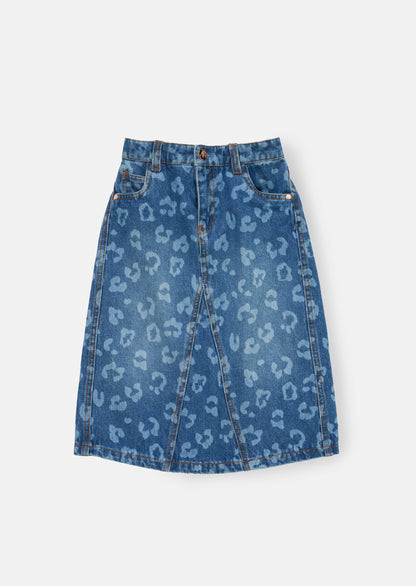 Kendal Leopard Denim Midi Skirt