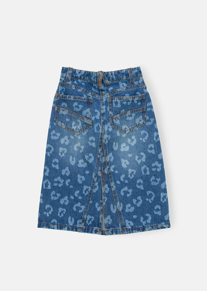 Kendal Leopard Denim Midi Skirt