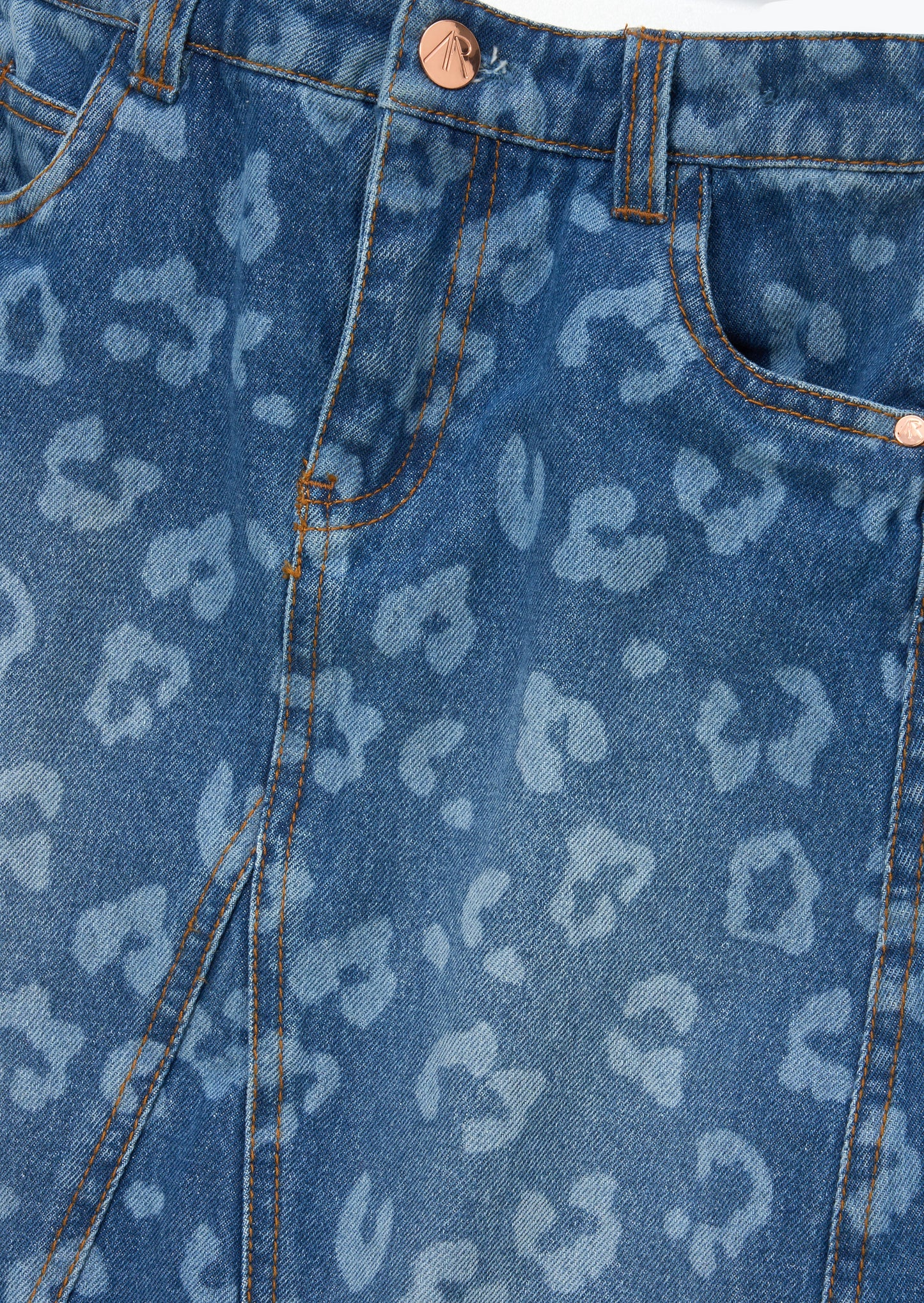 Kendal Leopard Denim Midi Skirt