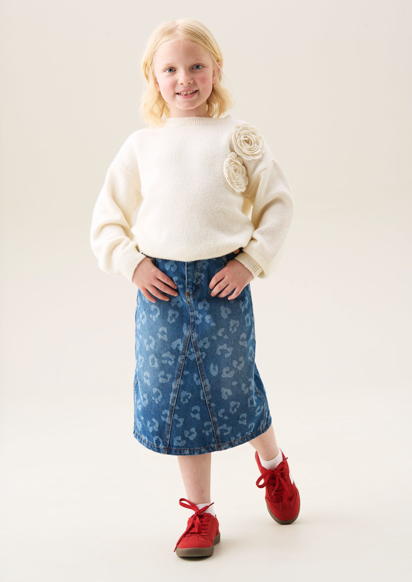 Kendal Leopard Denim Midi Skirt