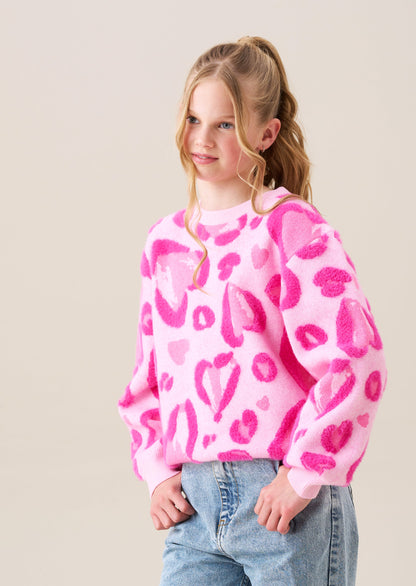 Reya Leopard Heart Eyelash Jumper