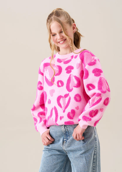 Reya Leopard Heart Eyelash Jumper