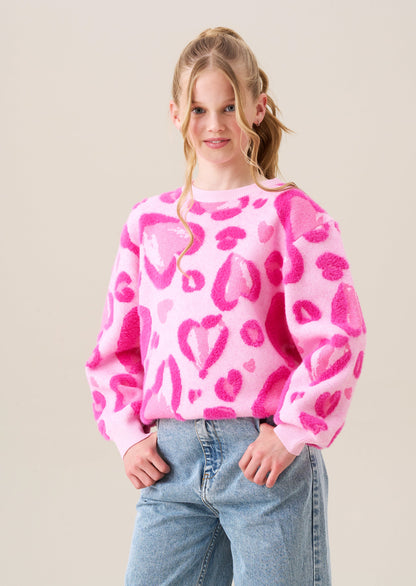 Reya Leopard Heart Eyelash Jumper