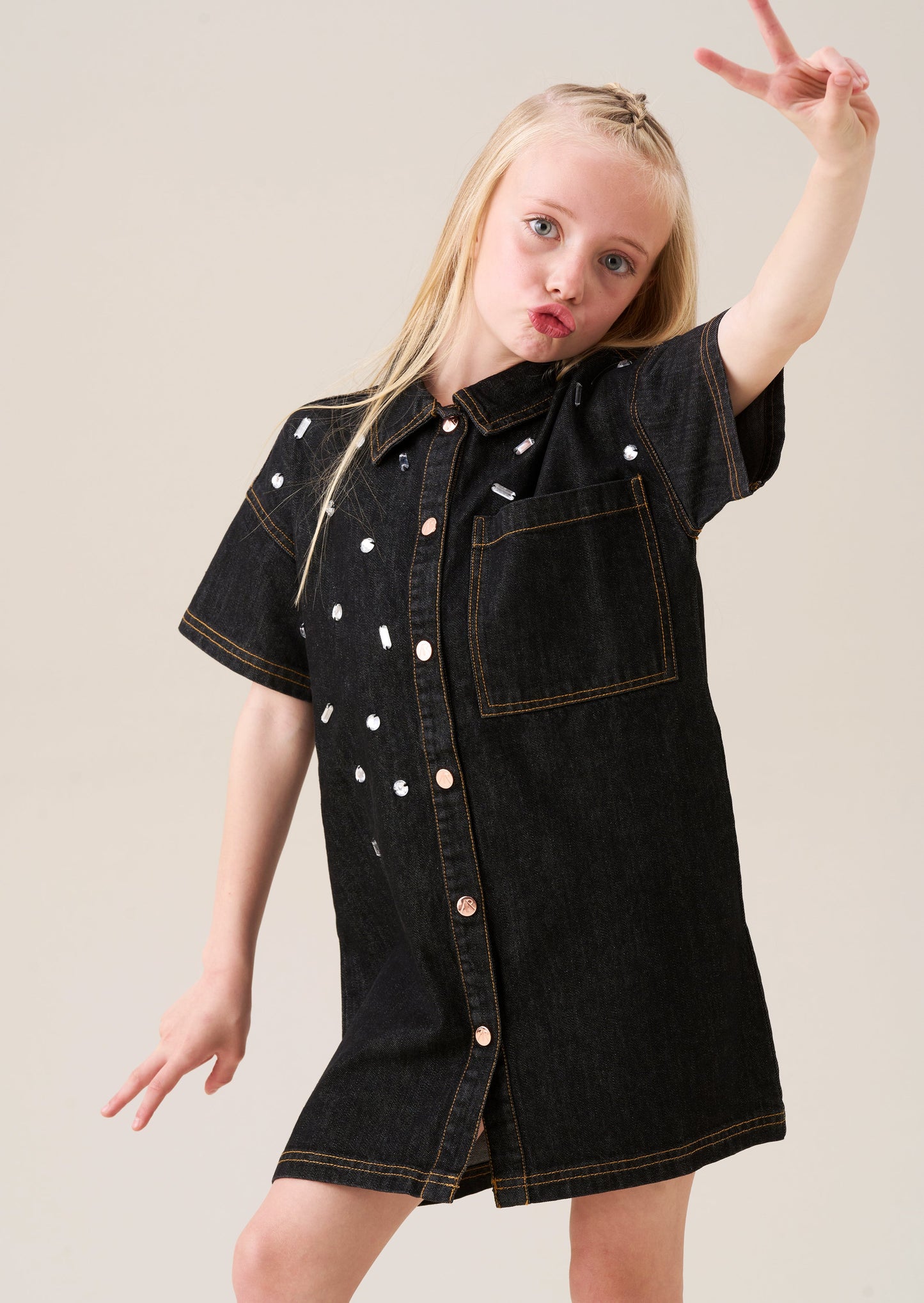 Zeta Gem Embellished Denim Dress