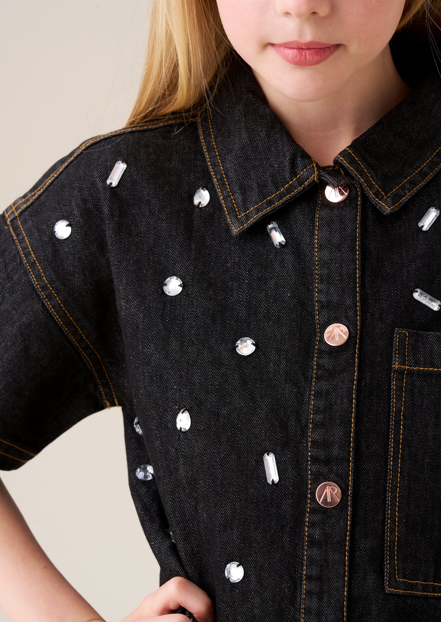 Zeta Gem Embellished Denim Dress