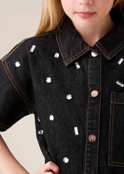 Zeta Gem Embellished Denim Dress