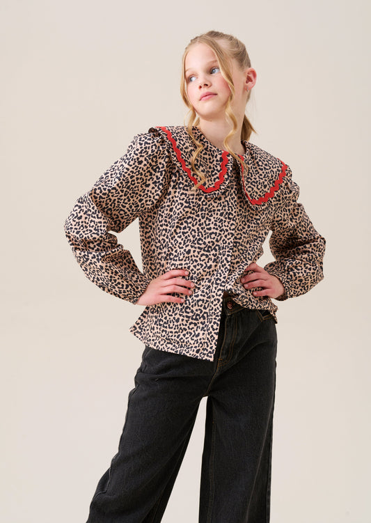 Elle Leopard Frill Collar Blouse