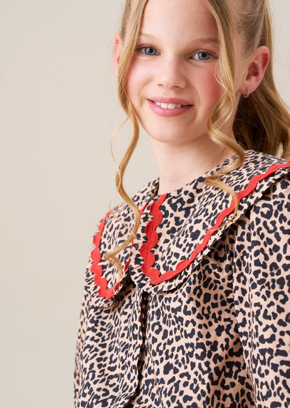 Elle Leopard Frill Collar Blouse