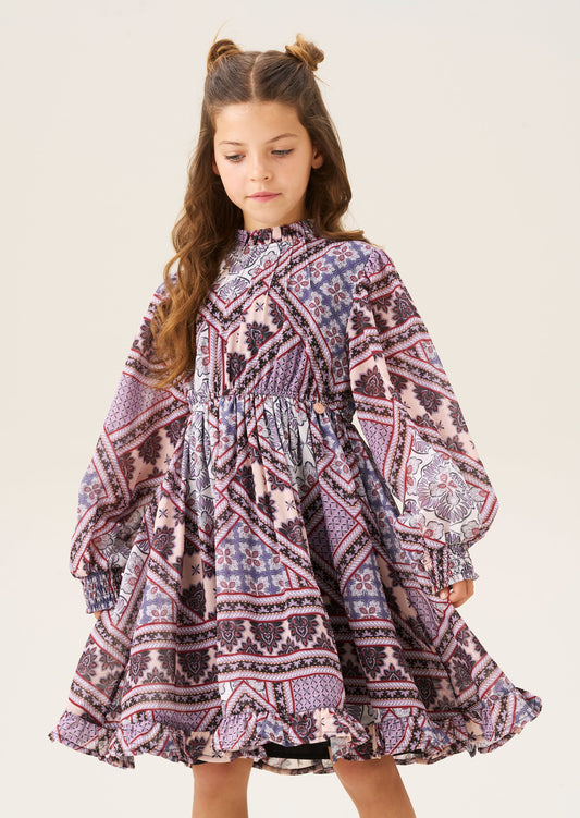 Adrienne Balloon Sleeve Boho Print Dress