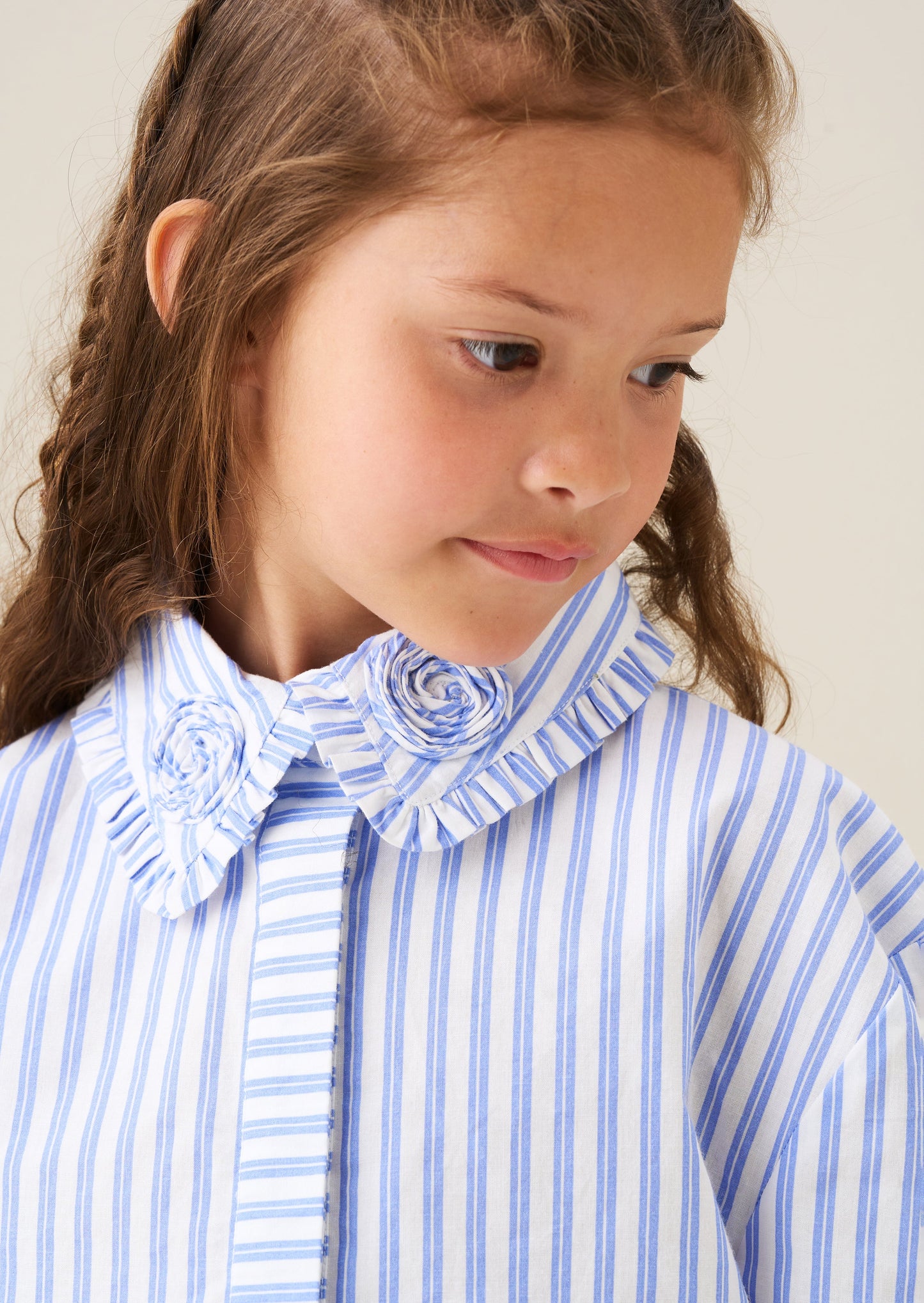 Iris Stripe Corsage Collar Shirt
