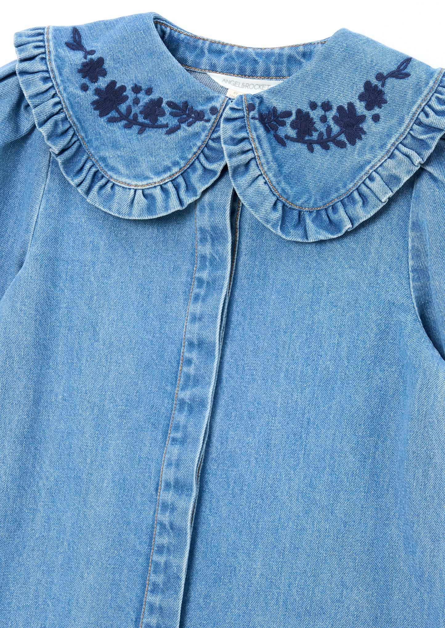 Aria Denim Embroidered Collar Dress