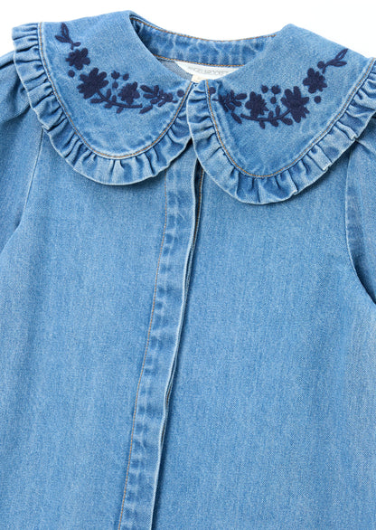 Aria Denim Embroidered Collar Dress