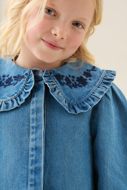 Aria Denim Embroidered Collar Dress