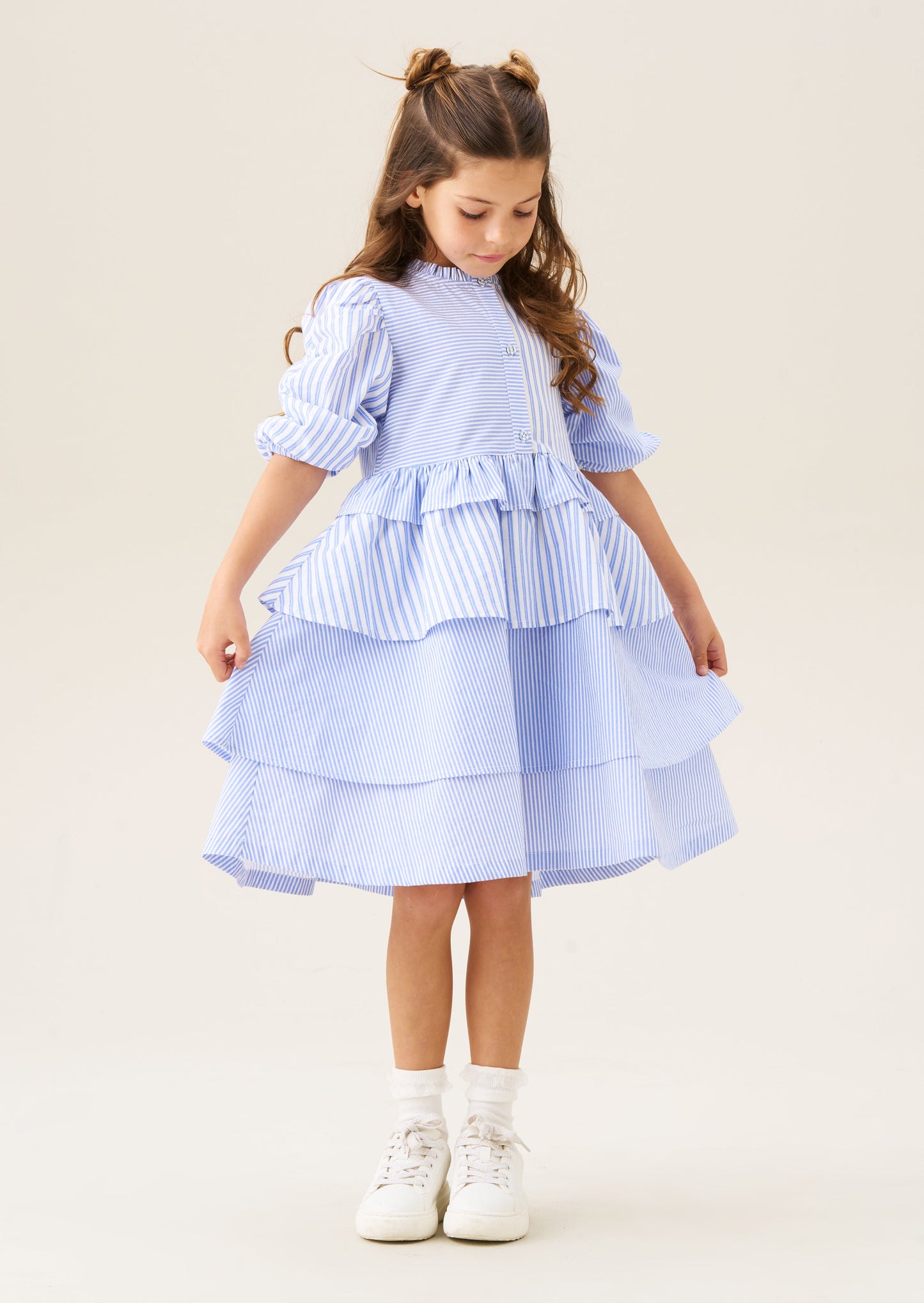 Frankie Blue Mixed Stripe Tiered Dress