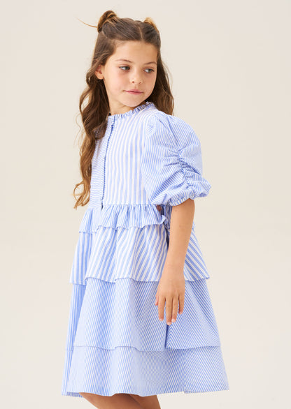 Frankie Blue Mixed Stripe Tiered Dress