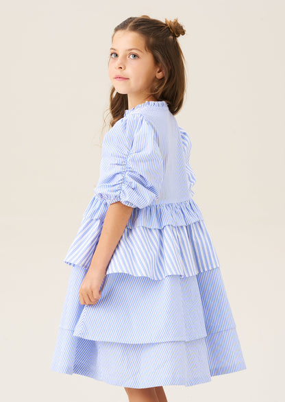 Frankie Blue Mixed Stripe Tiered Dress