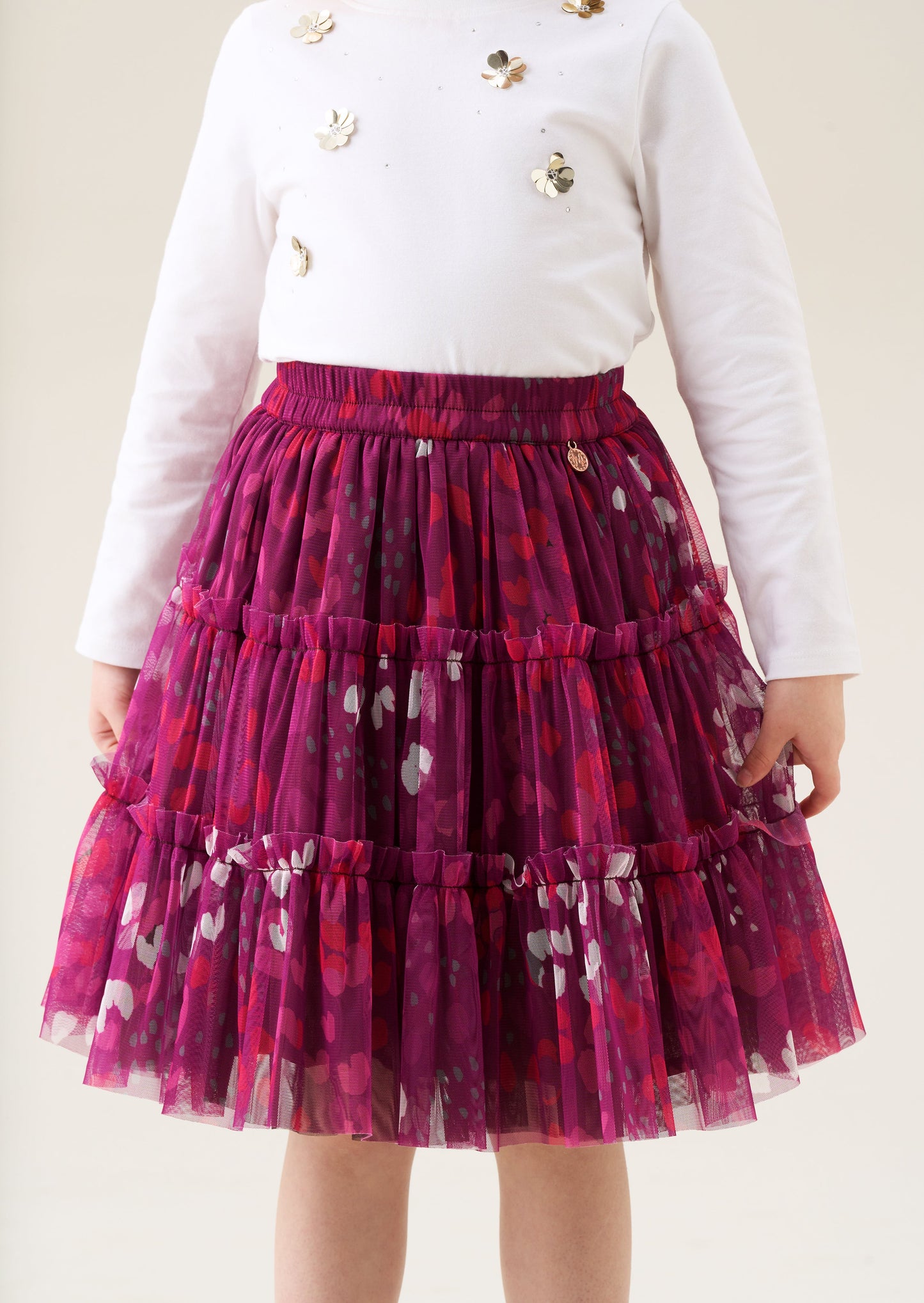 Cara Pink Printed Mesh Midi Skirt