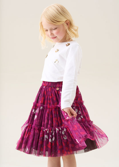 Cara Pink Printed Mesh Midi Skirt