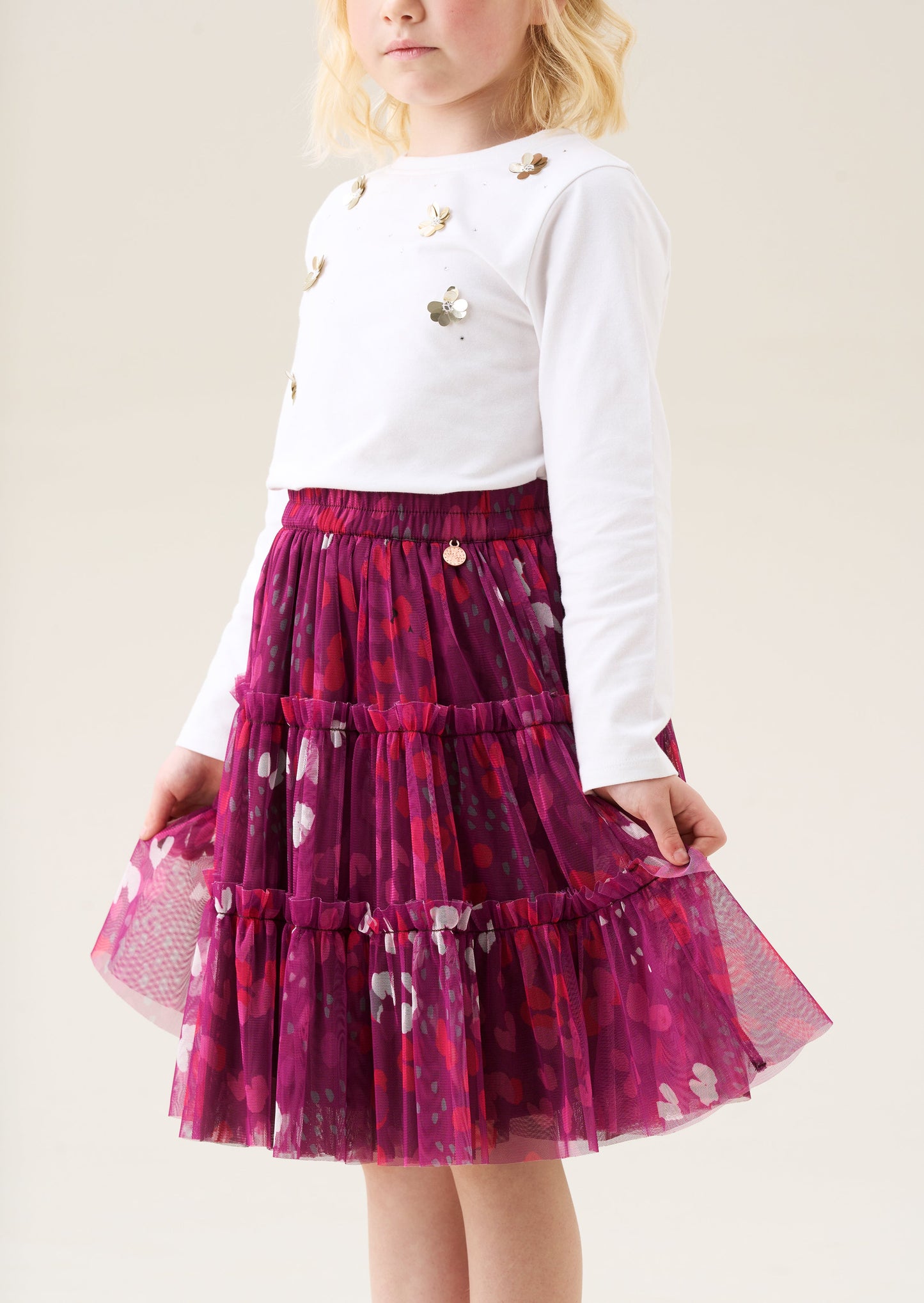 Cara Pink Printed Mesh Midi Skirt