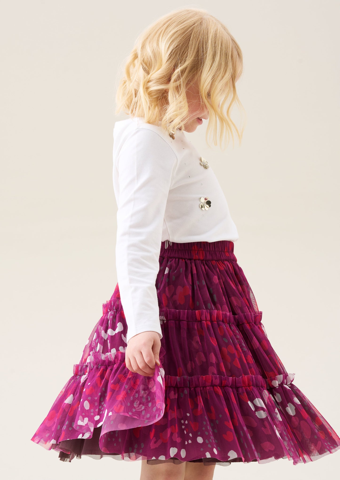 Cara Pink Printed Mesh Midi Skirt