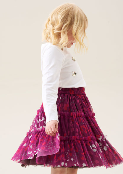 Cara Pink Printed Mesh Midi Skirt